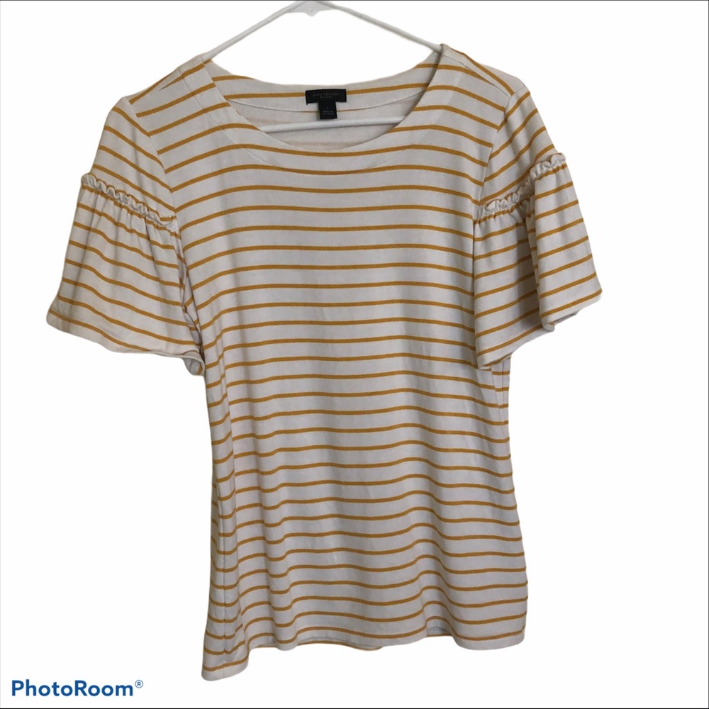 Ann Taylor White & Yellow Stripe Shirt